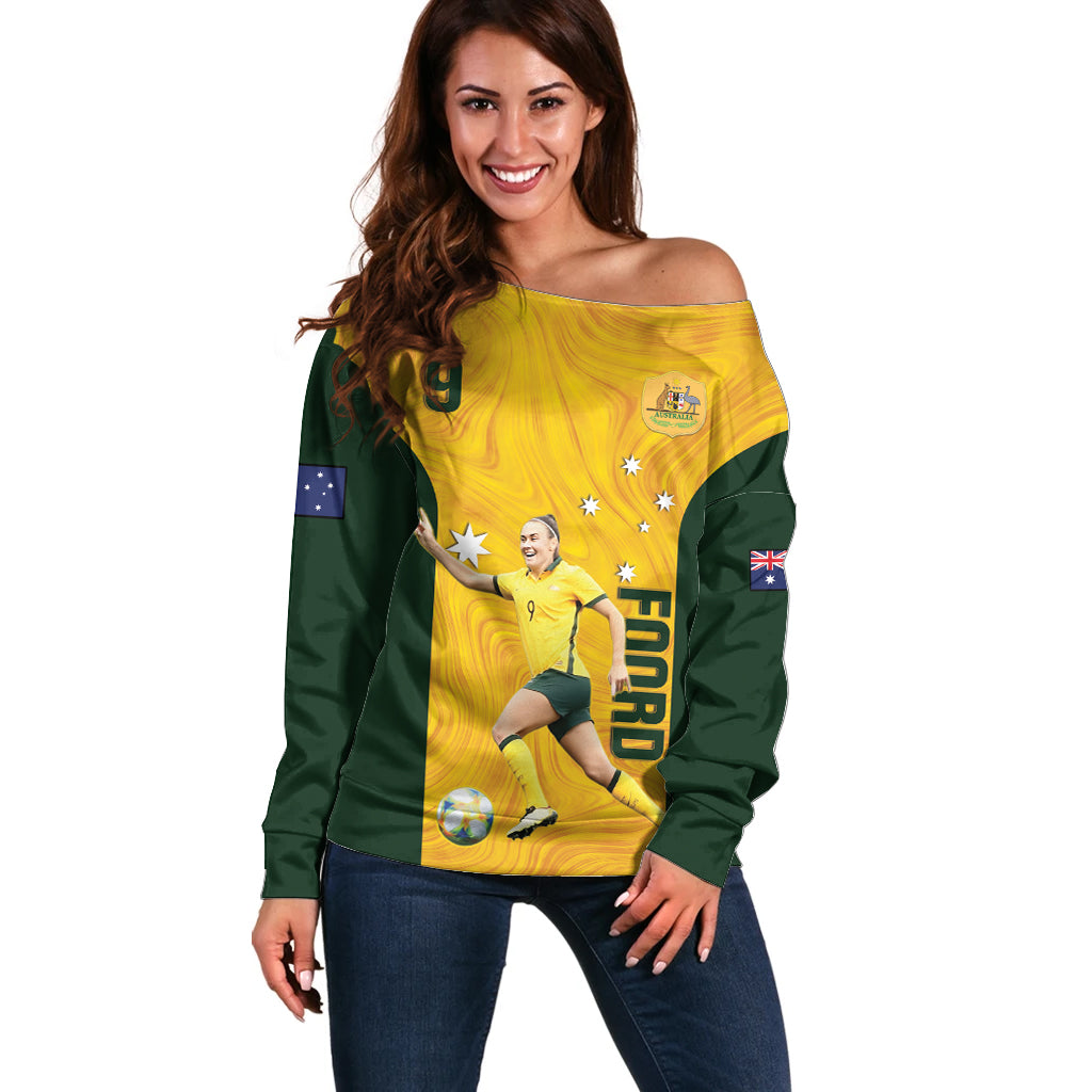 Australia Soccer Off Shoulder Sweater Foord Matildas - Gold Marble