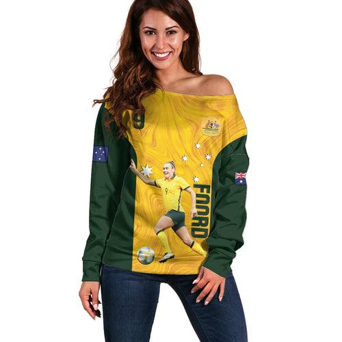 Australia Soccer Off Shoulder Sweater Foord Matildas - Gold Marble