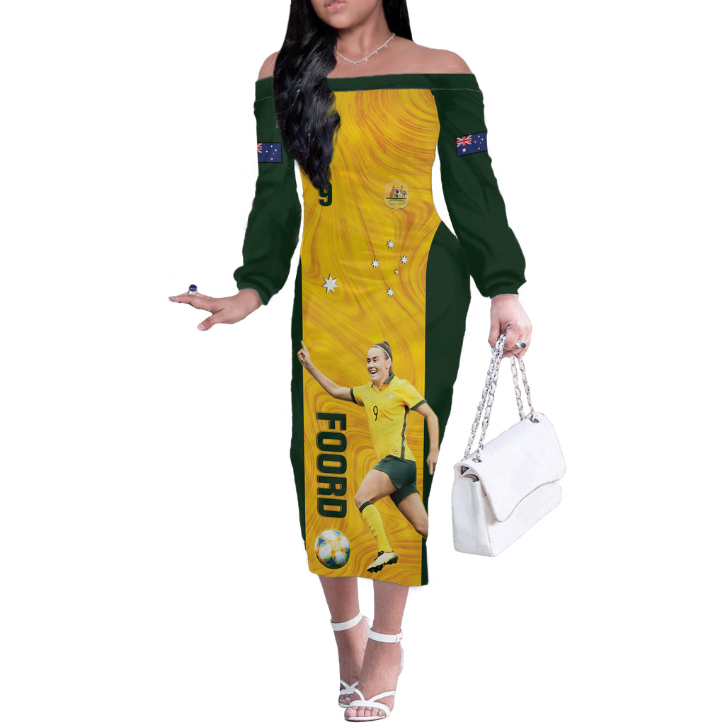 Australia Soccer Off The Shoulder Long Sleeve Dress Foord Matildas - Gold Marble