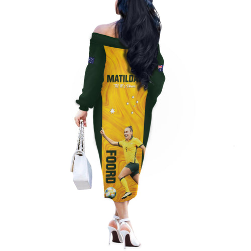 Australia Soccer Off The Shoulder Long Sleeve Dress Foord Matildas - Gold Marble
