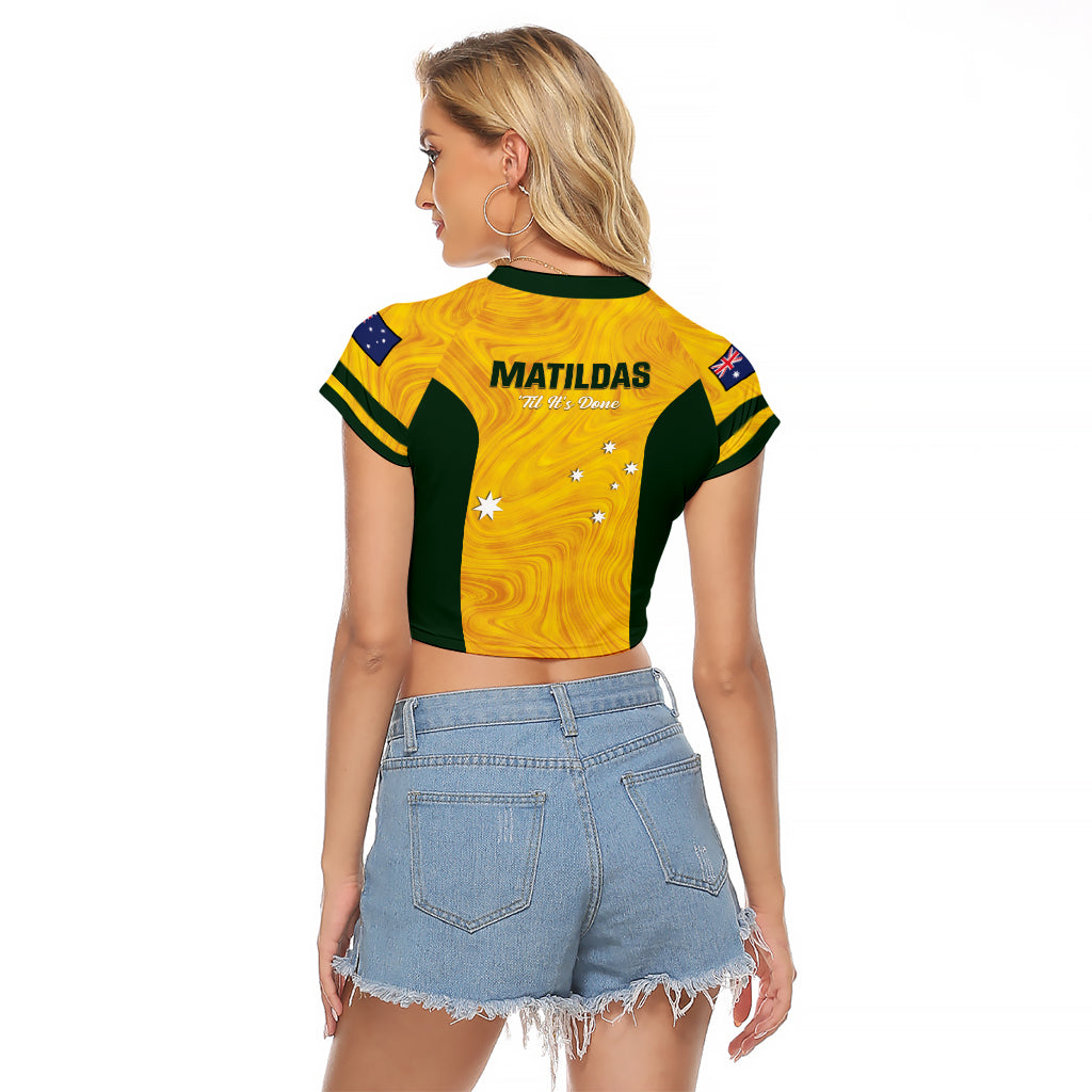 Australia Soccer Raglan Cropped T Shirt Foord Matildas - Gold Marble
