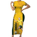Australia Soccer Short Sleeve Bodycon Dress Foord Matildas - Gold Marble