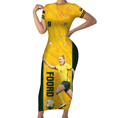 Australia Soccer Short Sleeve Bodycon Dress Foord Matildas - Gold Marble