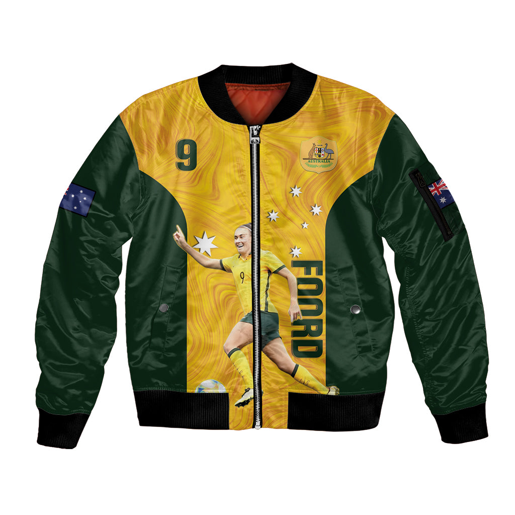 Australia Soccer Sleeve Zip Bomber Jacket Foord Matildas - Gold Marble