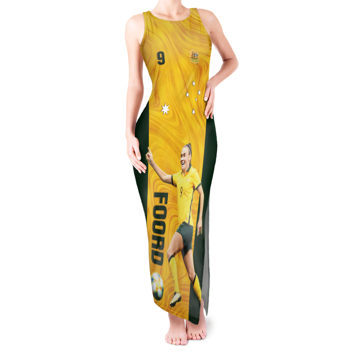 Australia Soccer Tank Maxi Dress Foord Matildas - Gold Marble