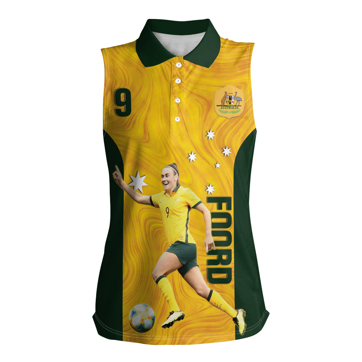 Australia Soccer Women Sleeveless Polo Shirt Foord Matildas - Gold Marble
