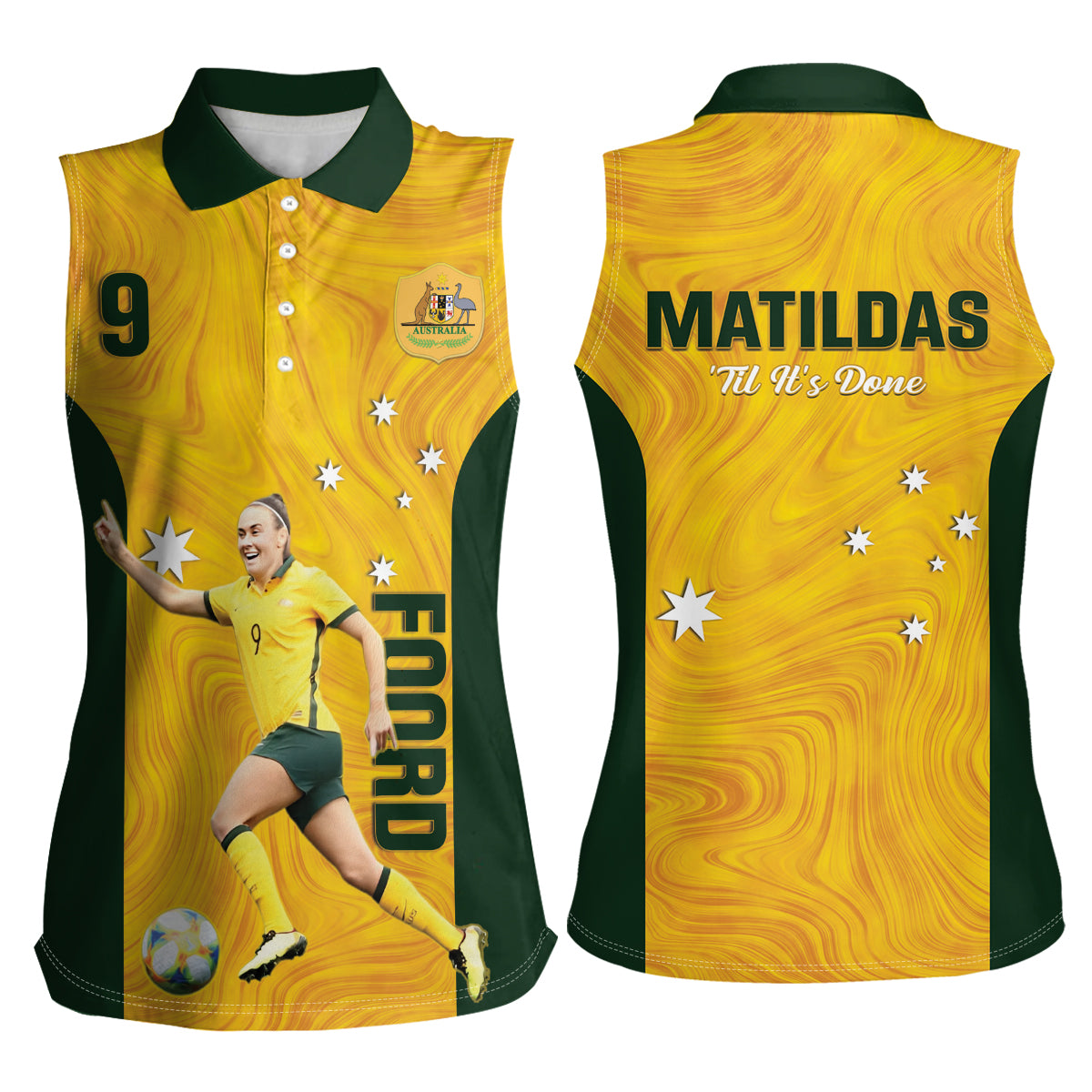 Australia Soccer Women Sleeveless Polo Shirt Foord Matildas - Gold Marble