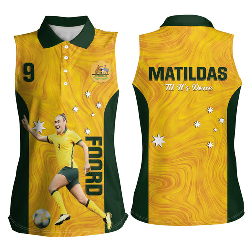 Australia Soccer Women Sleeveless Polo Shirt Foord Matildas - Gold Marble