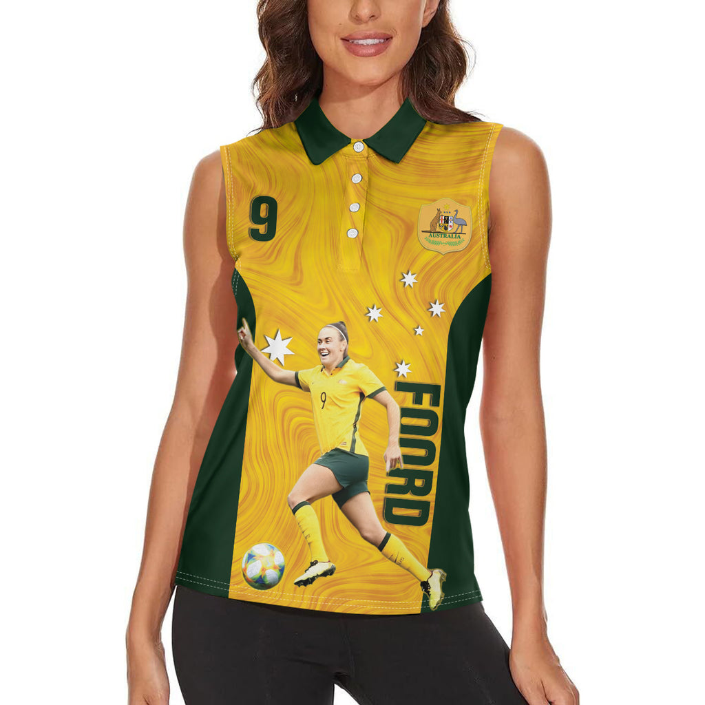 Australia Soccer Women Sleeveless Polo Shirt Foord Matildas - Gold Marble