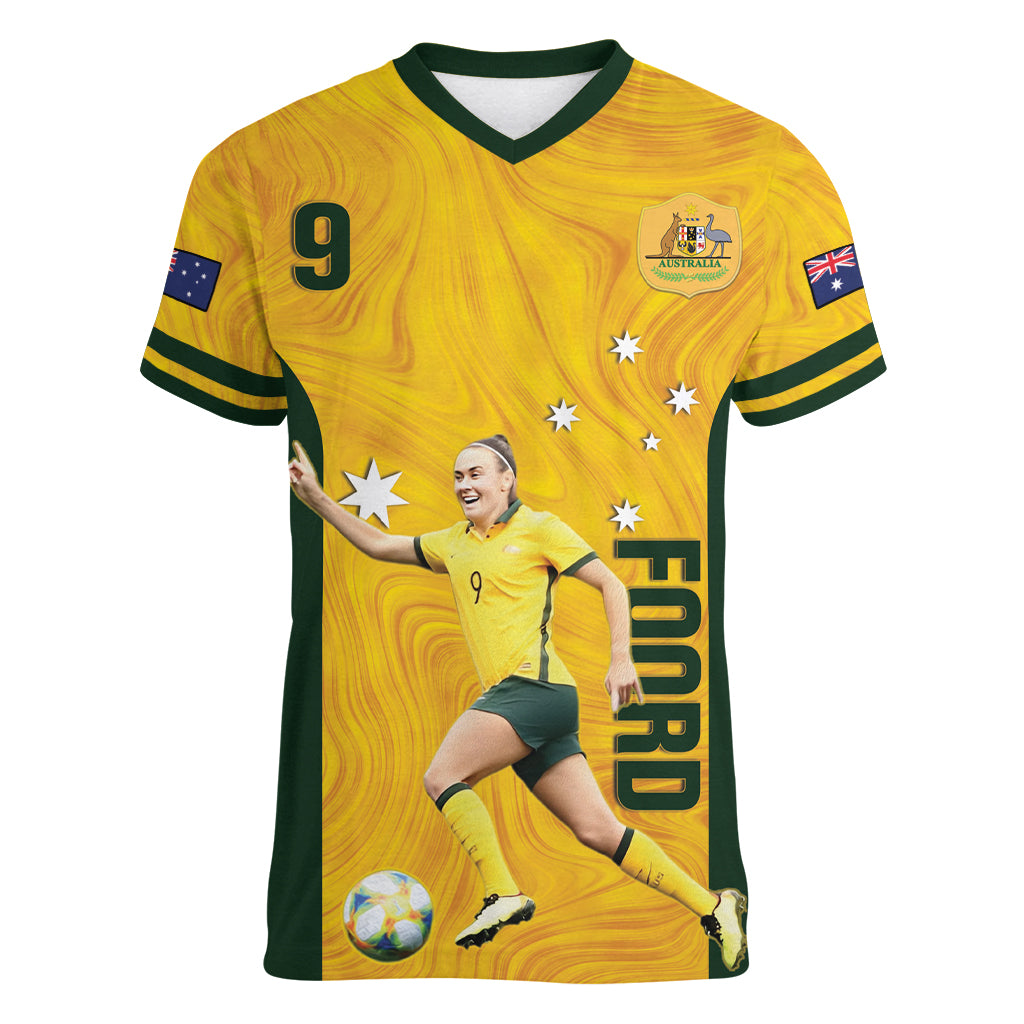 Australia Soccer Women V-Neck T-Shirt Foord Matildas - Gold Marble