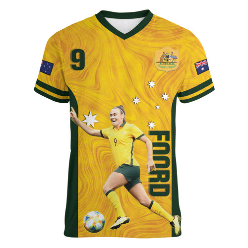 Australia Soccer Women V-Neck T-Shirt Foord Matildas - Gold Marble