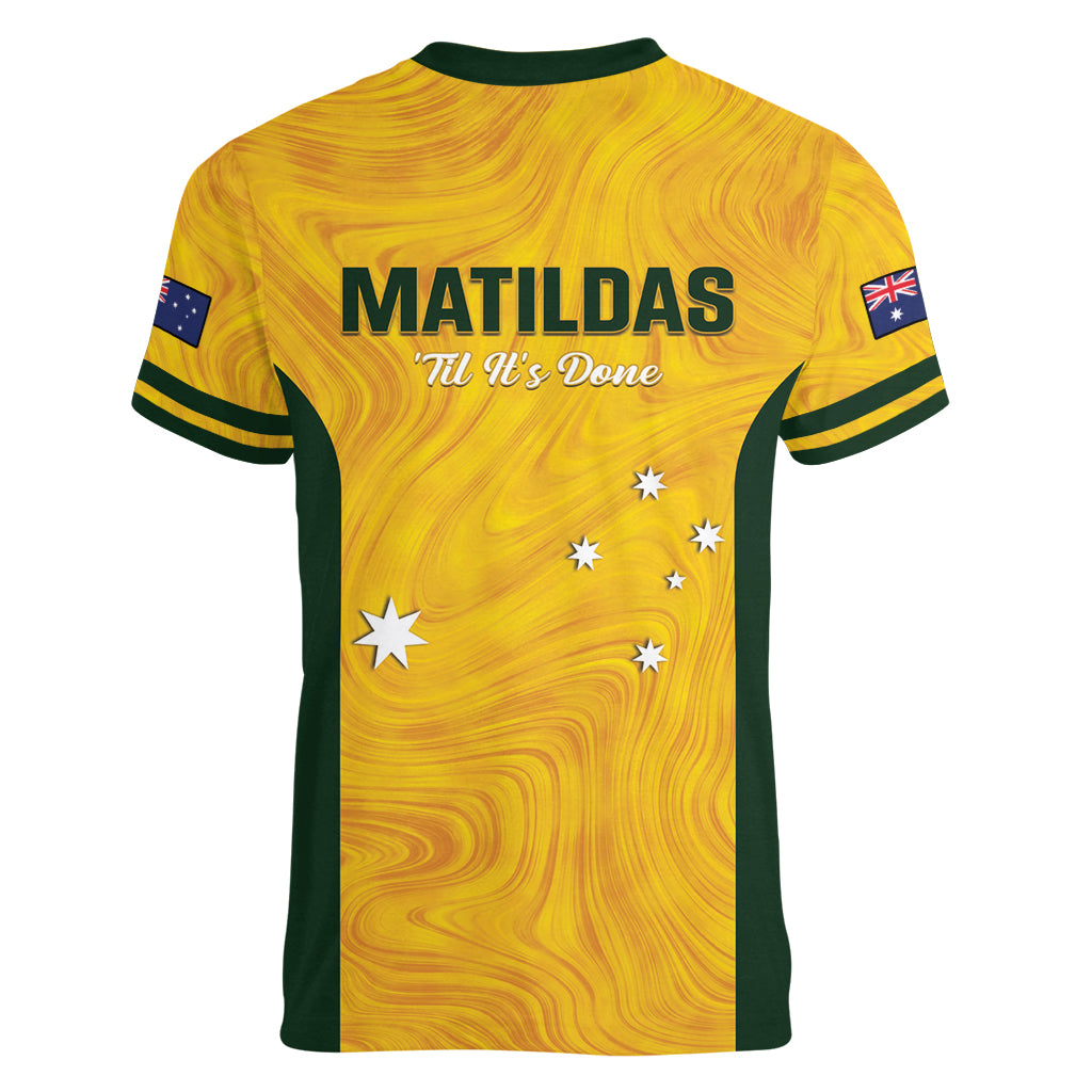 Australia Soccer Women V-Neck T-Shirt Foord Matildas - Gold Marble
