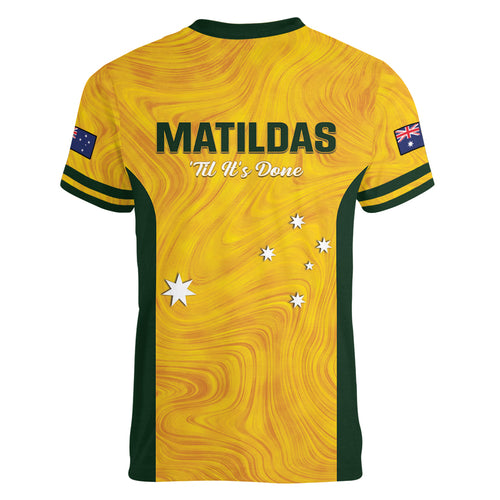 Australia Soccer Women V-Neck T-Shirt Foord Matildas - Gold Marble