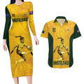Australia Soccer Couples Matching Long Sleeve Bodycon Dress and Hawaiian Shirt Fowler Matildas - Gold Marble