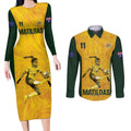 Australia Soccer Couples Matching Long Sleeve Bodycon Dress and Long Sleeve Button Shirt Fowler Matildas - Gold Marble