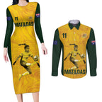 Australia Soccer Couples Matching Long Sleeve Bodycon Dress and Long Sleeve Button Shirt Fowler Matildas - Gold Marble