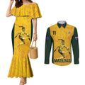 Australia Soccer Couples Matching Mermaid Dress and Long Sleeve Button Shirt Fowler Matildas - Gold Marble