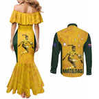 Australia Soccer Couples Matching Mermaid Dress and Long Sleeve Button Shirt Fowler Matildas - Gold Marble