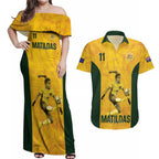 Australia Soccer Couples Matching Off Shoulder Maxi Dress and Hawaiian Shirt Fowler Matildas - Gold Marble