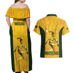 Australia Soccer Couples Matching Off Shoulder Maxi Dress and Hawaiian Shirt Fowler Matildas - Gold Marble