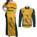Australia Soccer Couples Matching Off Shoulder Maxi Dress and Long Sleeve Button Shirt Fowler Matildas - Gold Marble