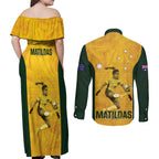 Australia Soccer Couples Matching Off Shoulder Maxi Dress and Long Sleeve Button Shirt Fowler Matildas - Gold Marble