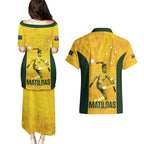 Australia Soccer Couples Matching Puletasi and Hawaiian Shirt Fowler Matildas - Gold Marble