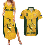 Australia Soccer Couples Matching Summer Maxi Dress and Hawaiian Shirt Fowler Matildas - Gold Marble
