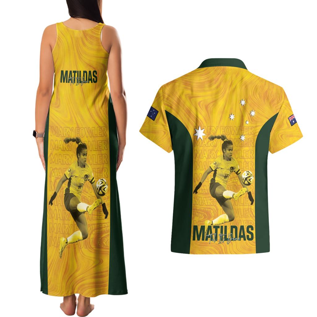 Australia Soccer Couples Matching Tank Maxi Dress and Hawaiian Shirt Fowler Matildas - Gold Marble
