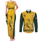 Australia Soccer Couples Matching Tank Maxi Dress and Long Sleeve Button Shirt Fowler Matildas - Gold Marble