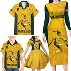 Australia Soccer Family Matching Long Sleeve Bodycon Dress and Hawaiian Shirt Fowler Matildas - Gold Marble