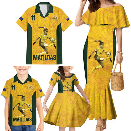 Australia Soccer Family Matching Mermaid Dress and Hawaiian Shirt Fowler Matildas - Gold Marble