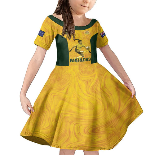 Australia Soccer Family Matching Mermaid Dress and Hawaiian Shirt Fowler Matildas - Gold Marble