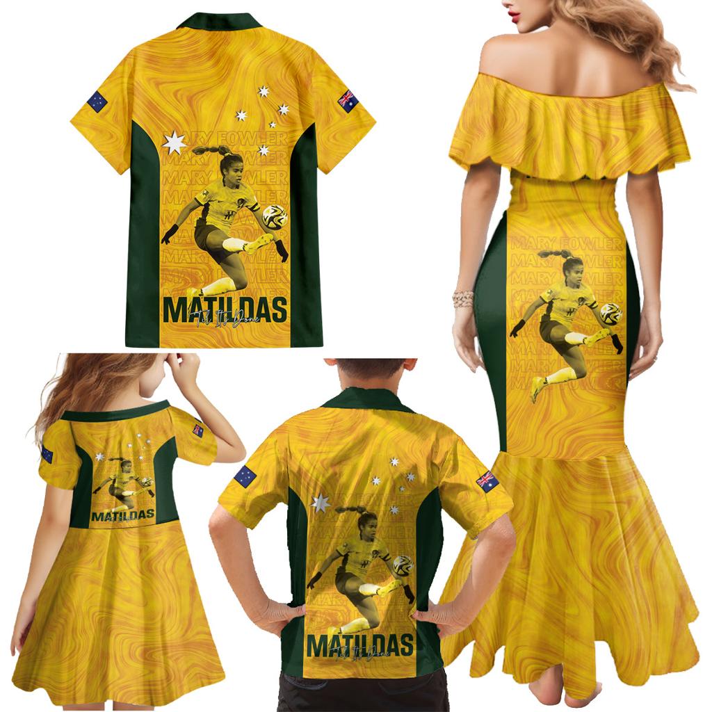 Australia Soccer Family Matching Mermaid Dress and Hawaiian Shirt Fowler Matildas - Gold Marble