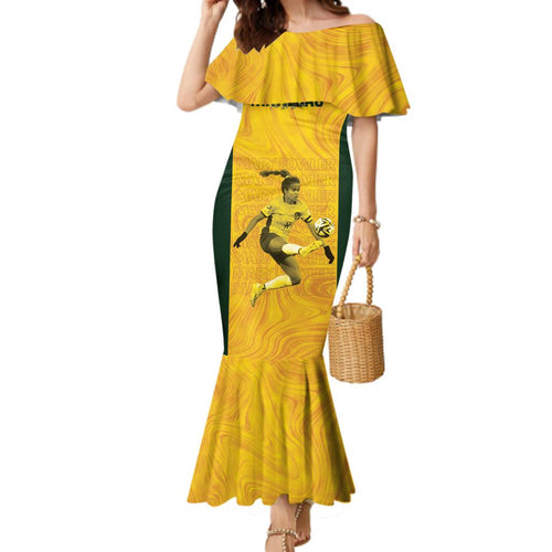 Australia Soccer Family Matching Mermaid Dress and Hawaiian Shirt Fowler Matildas - Gold Marble