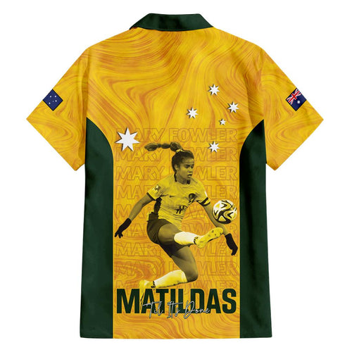 Australia Soccer Family Matching Off The Shoulder Long Sleeve Dress and Hawaiian Shirt Fowler Matildas - Gold Marble
