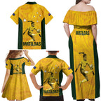 Australia Soccer Family Matching Off Shoulder Maxi Dress and Hawaiian Shirt Fowler Matildas - Gold Marble