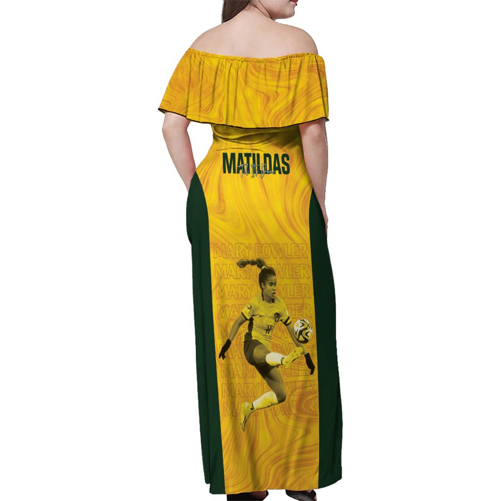 Australia Soccer Family Matching Off Shoulder Maxi Dress and Hawaiian Shirt Fowler Matildas - Gold Marble
