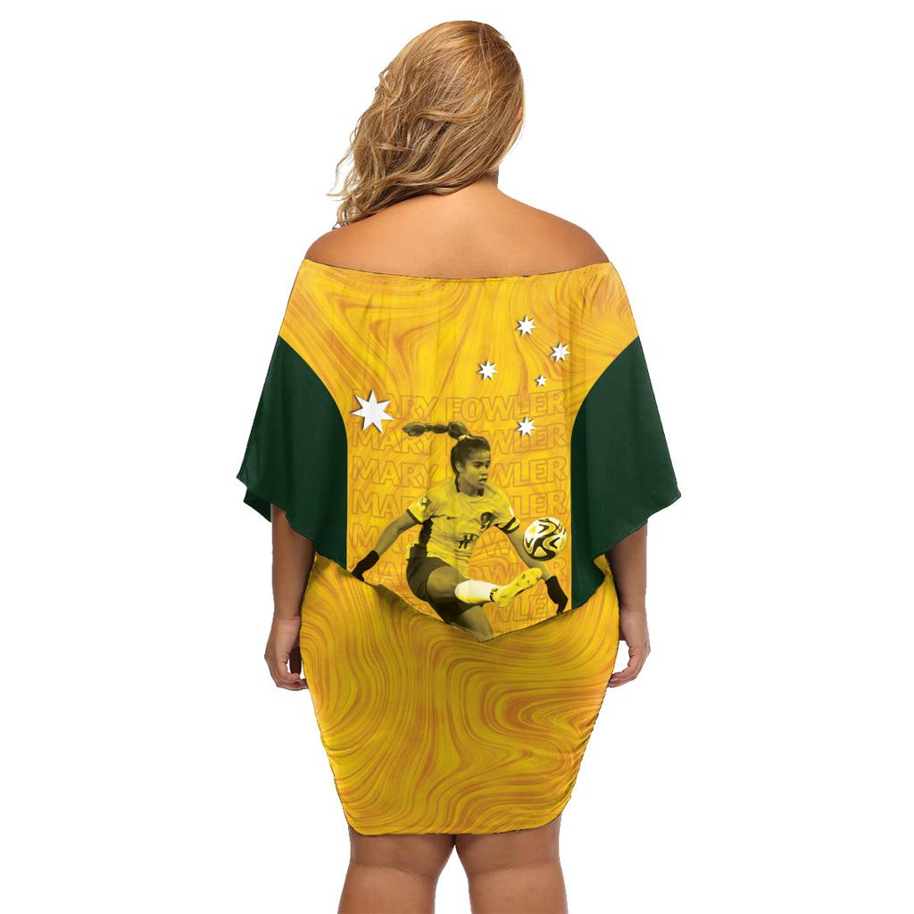Australia Soccer Family Matching Off Shoulder Short Dress and Hawaiian Shirt Fowler Matildas - Gold Marble
