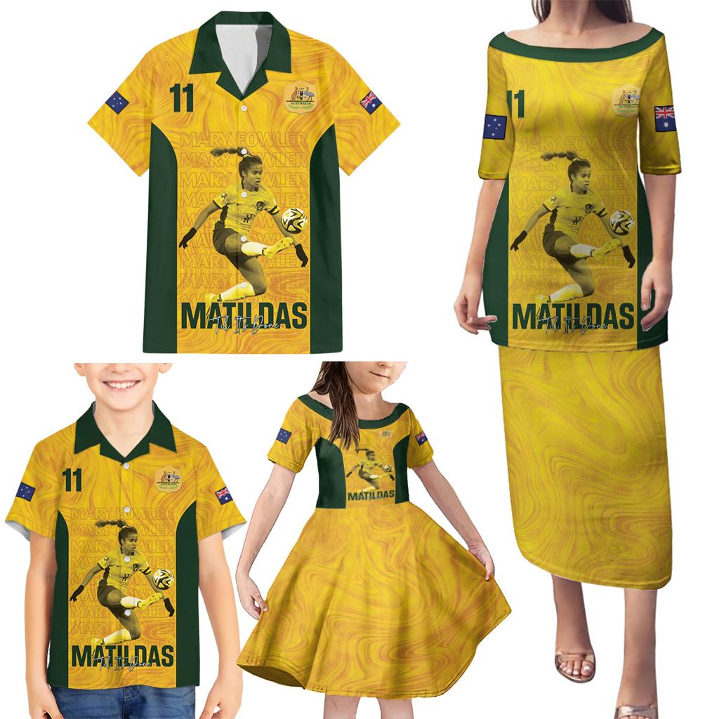 Australia Soccer Family Matching Puletasi and Hawaiian Shirt Fowler Matildas - Gold Marble
