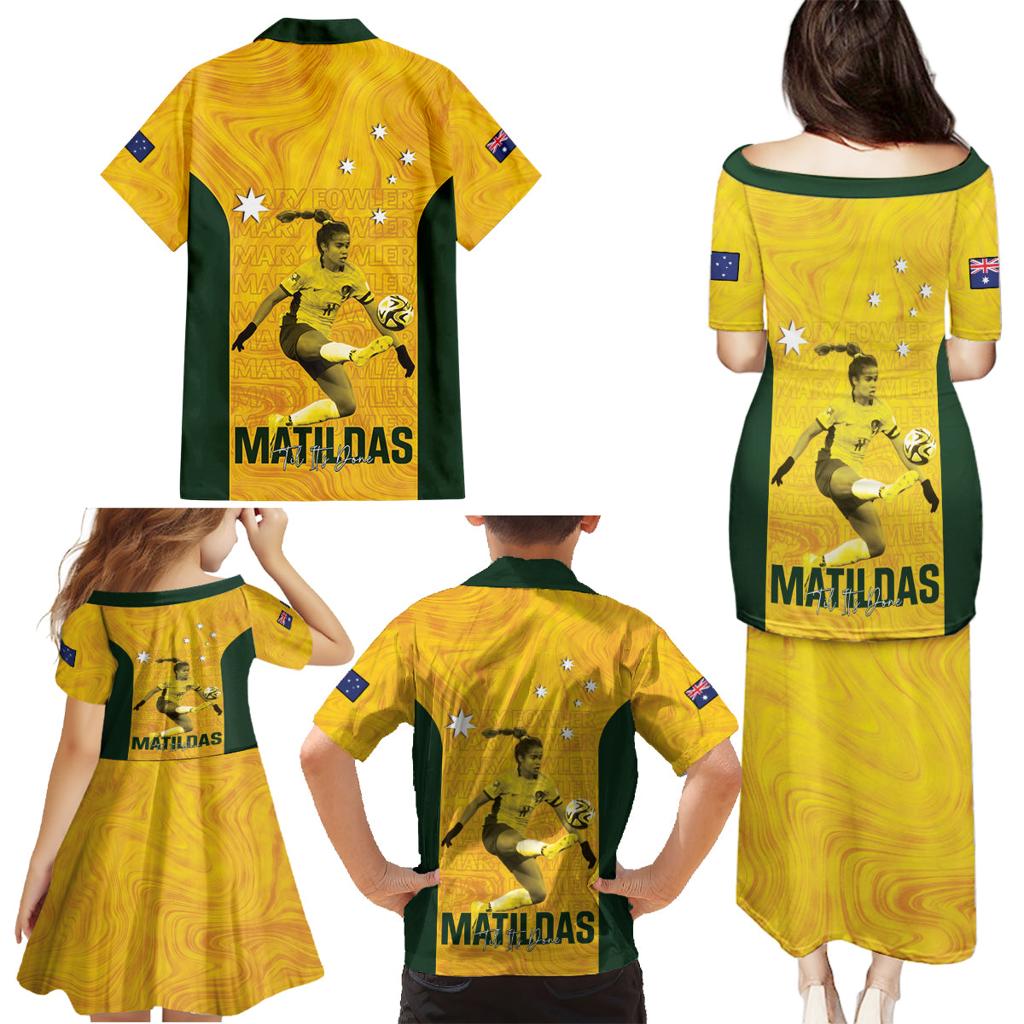 Australia Soccer Family Matching Puletasi and Hawaiian Shirt Fowler Matildas - Gold Marble