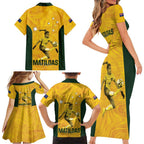 Australia Soccer Family Matching Short Sleeve Bodycon Dress and Hawaiian Shirt Fowler Matildas - Gold Marble