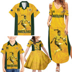 Australia Soccer Family Matching Summer Maxi Dress and Hawaiian Shirt Fowler Matildas - Gold Marble