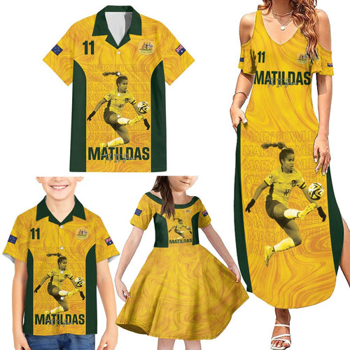 Australia Soccer Family Matching Summer Maxi Dress and Hawaiian Shirt Fowler Matildas - Gold Marble