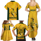 Australia Soccer Family Matching Summer Maxi Dress and Hawaiian Shirt Fowler Matildas - Gold Marble