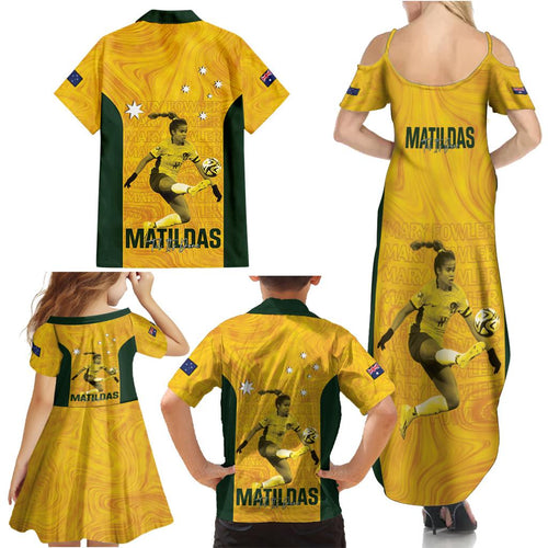 Australia Soccer Family Matching Summer Maxi Dress and Hawaiian Shirt Fowler Matildas - Gold Marble