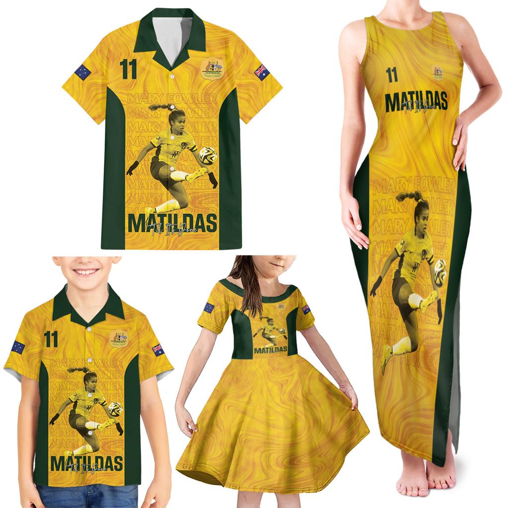 Australia Soccer Family Matching Tank Maxi Dress and Hawaiian Shirt Fowler Matildas - Gold Marble