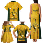 Australia Soccer Family Matching Tank Maxi Dress and Hawaiian Shirt Fowler Matildas - Gold Marble