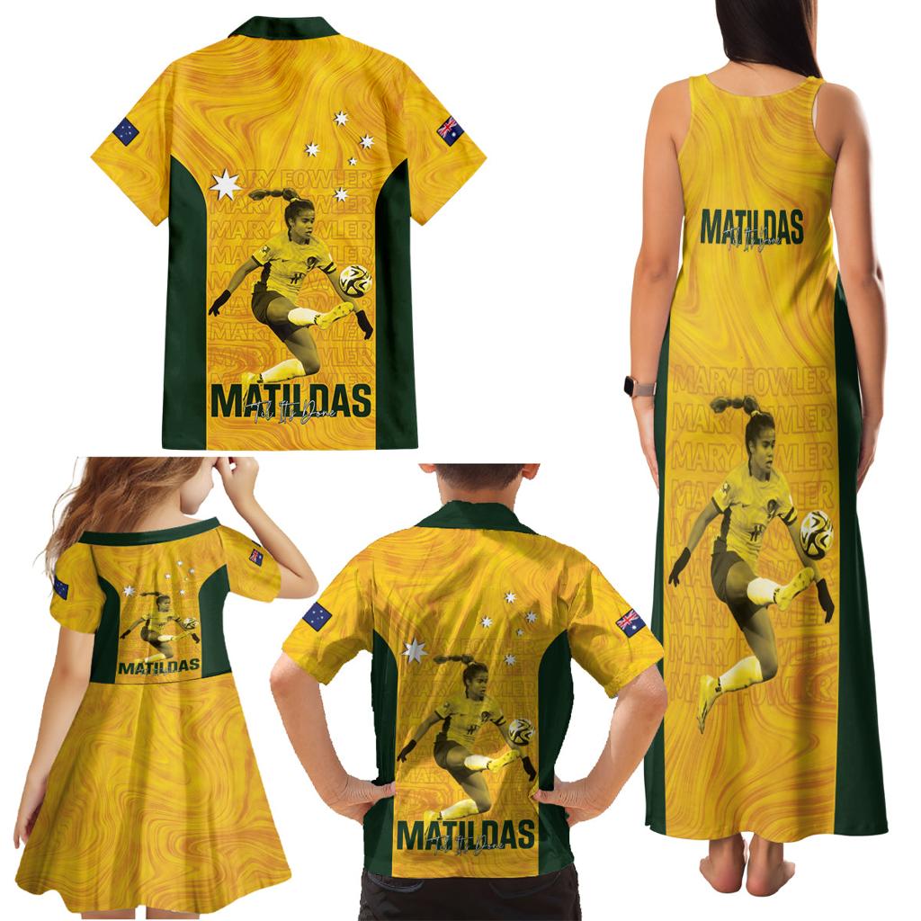 Australia Soccer Family Matching Tank Maxi Dress and Hawaiian Shirt Fowler Matildas - Gold Marble