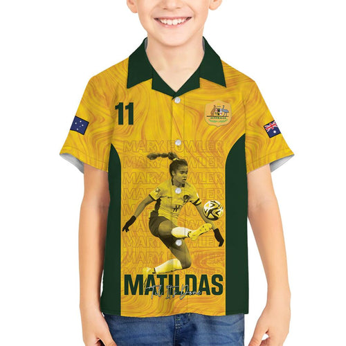 Australia Soccer Family Matching Tank Maxi Dress and Hawaiian Shirt Fowler Matildas - Gold Marble